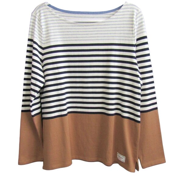 Talbots Authentic Tee Randall Stripe Size L Gray Navy Tan Long Sleeve Cotton New - Picture 1 of 9
